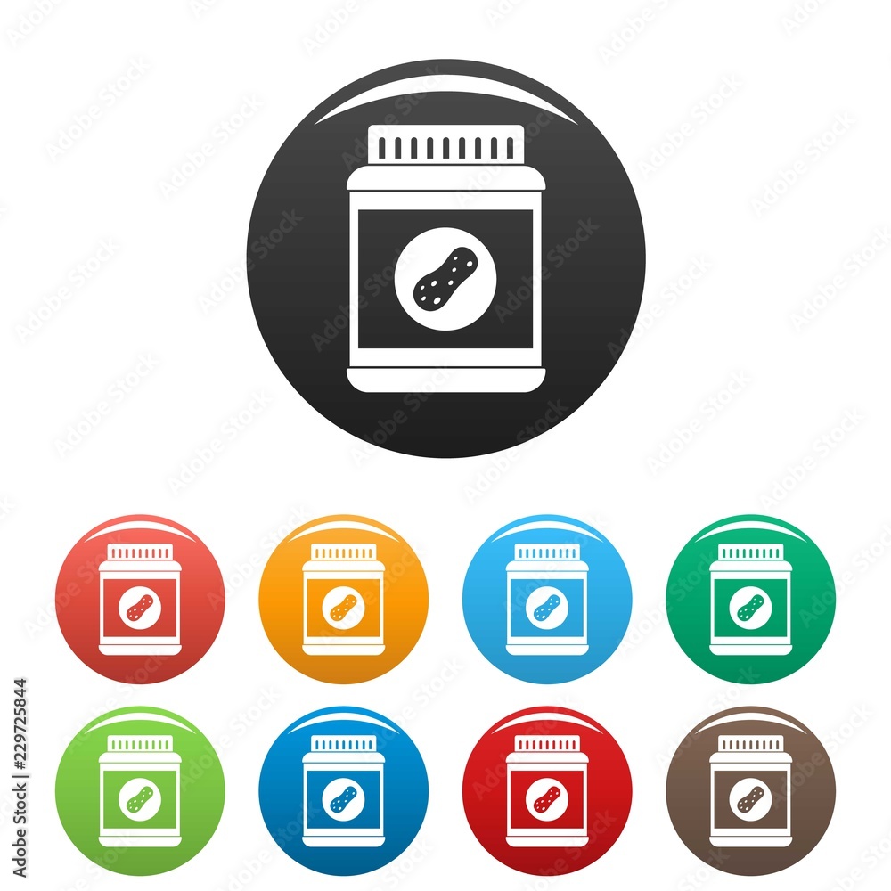 Poster butter jar icons set 9 color vector isolated on white for any design