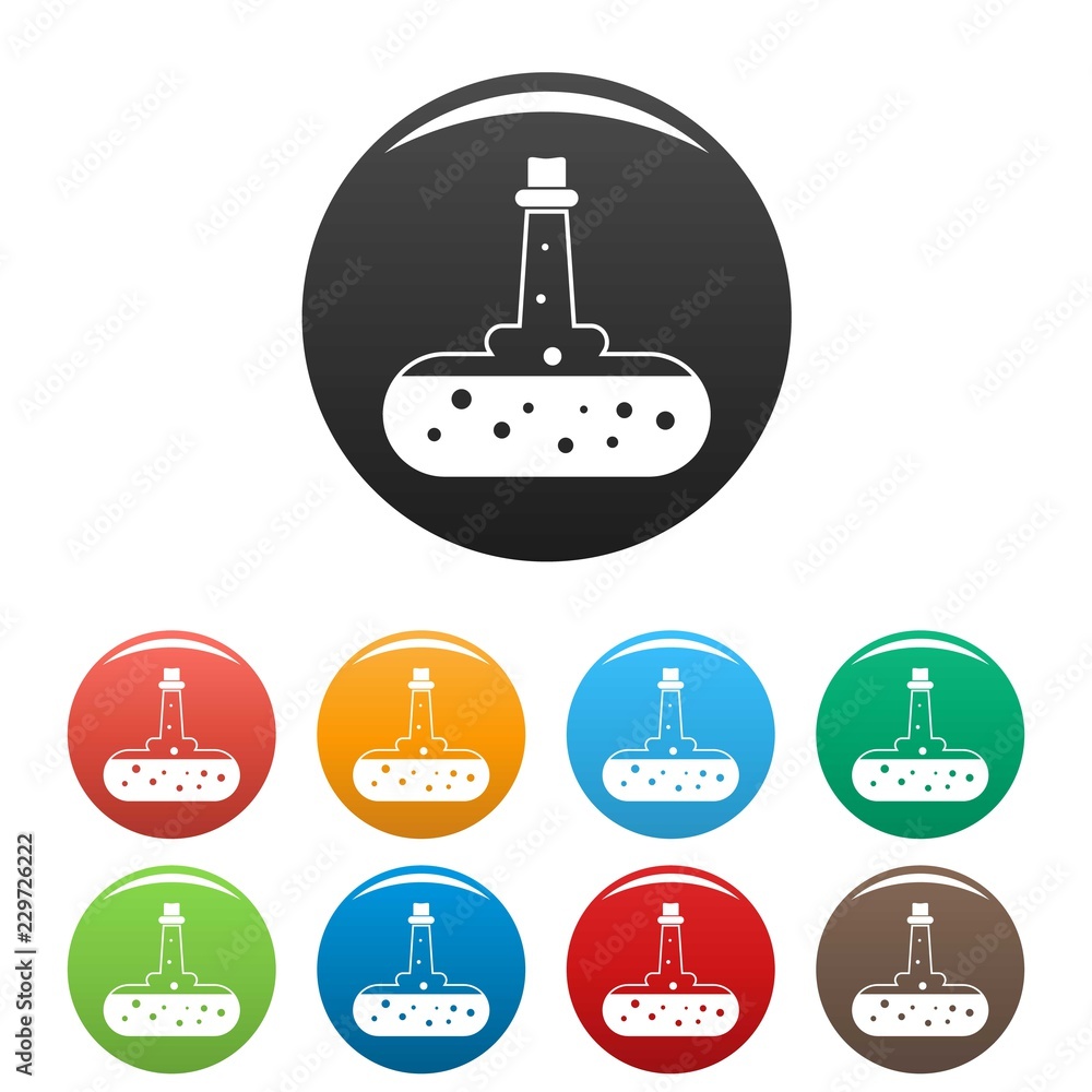 Poster potion flask icons set 9 color vector isolated on white for any design