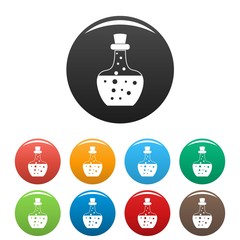 Flask potion icons set 9 color vector isolated on white for any design