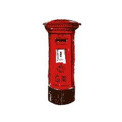 traditional, British, red, Royal Mail pillar box. Sketch style ink pen.