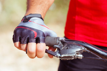KAS, TURKEY Detail of cycling gloves on handlebars.