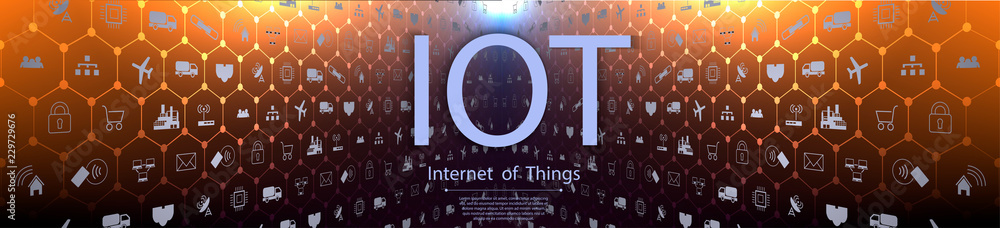 Poster internet of things (iot) and networking concept for connected devices. spider web of network connect