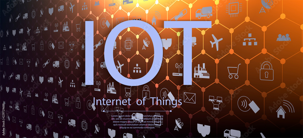 Poster internet of things (iot) and networking concept for connected devices. spider web of network connect