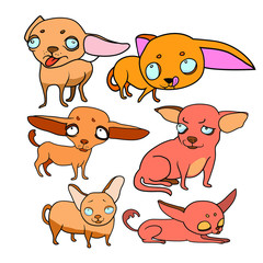 Set of vector illustrations, funny cartoon dogs, mood, emotions, pet characters