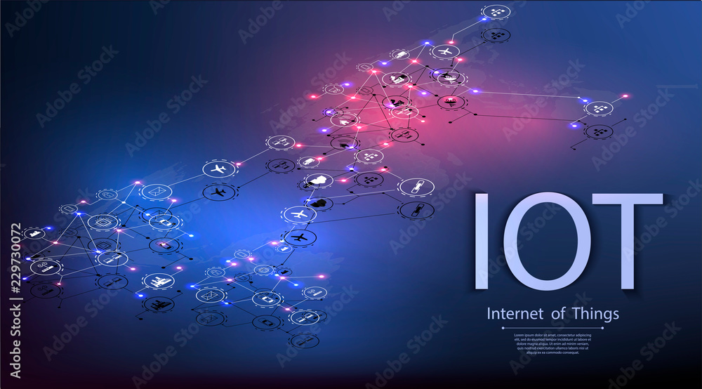 Poster internet of things (iot) and networking concept for connected devices. spider web of network connect