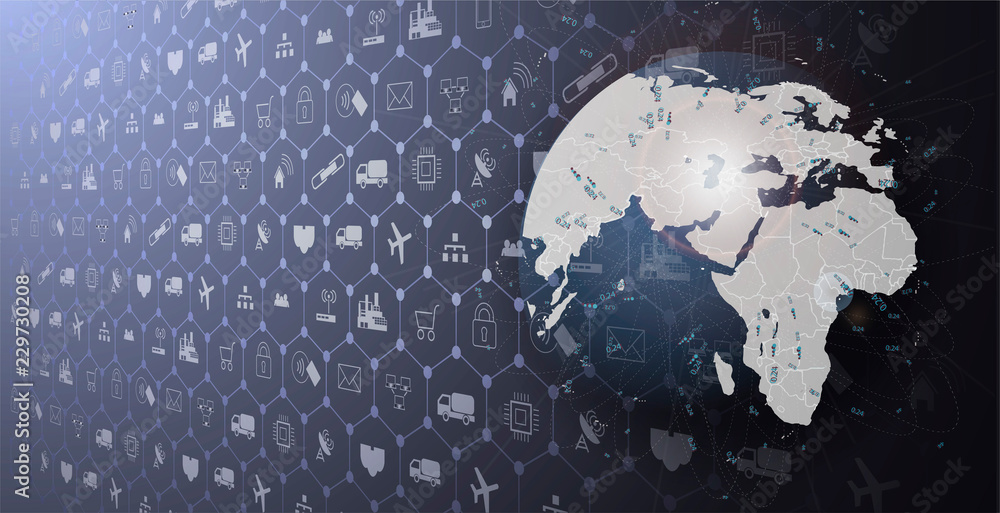 Poster internet of things (iot) and networking concept for connected devices. spider web of network connect
