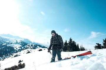 Fototapeta na wymiar Freerider skier standing in the snow to the waist