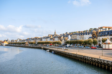 Obraz premium Landscape view on the riverside of trouville village, famous french resort in Normandy