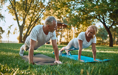 Senior couple doing sport outdoors