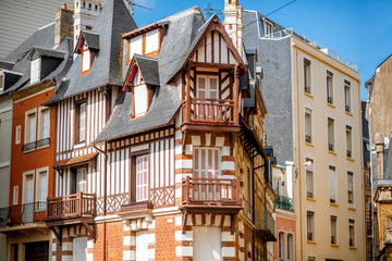 Obraz premium Street view with colorful buildings in Trouville, famous french town in Normandy