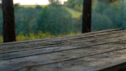 Image of front rustic wood boards and forest background.