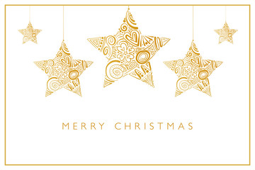 Merry Christmas - goldene Sterne Ornament - obrazy, fototapety, plakaty