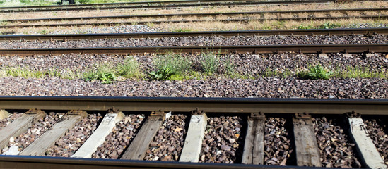 Rails from the train window as a background