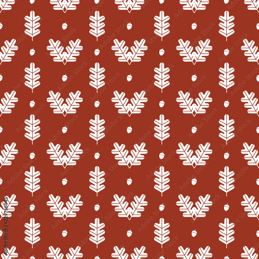 Aufkleber seamless geometric pattern with oak leaves and acorns in fall and autumn colors. symmetric and repea