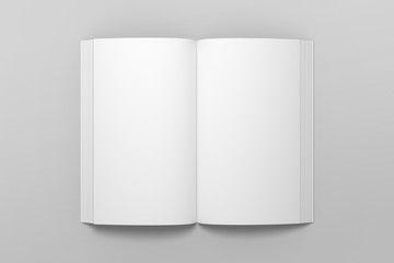 Empty opened 3D illustration of book mockup.