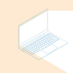 Realistic flat modern, laptop with color glow on light background.