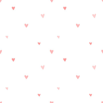 Seamless pattern of hand-drawn pink hearts on a transparent background. Vector image for a holiday, baby shower, birthday, Valentine's Day, wrappers, prints, clothes, cards, banner, textiles, girl