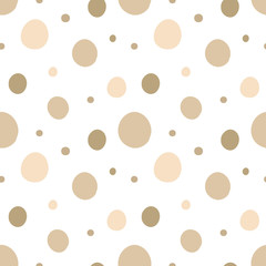 Seamless pattern of beige circles. Concept of baby shower, birthday, holiday, texture, background, wallpaper, wrapping paper, print for clothes, cards, banner. Vector illustration of polka dots.