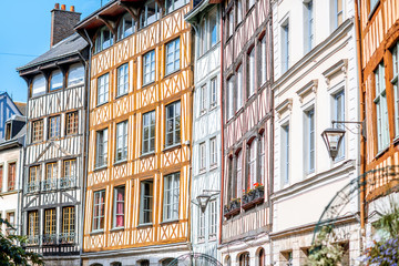 Beautiful colorful half-timbered houses in Rouen city, the capital of Normandy region in France