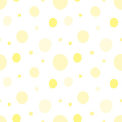 Seamless pattern of yellow circles. Concept of baby shower, birthday, holiday, texture, background, wallpaper, wrapping paper, print for clothes, cards, banner. Vector illustration of polka dots.
