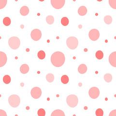 Seamless pattern of pink circles. Concept of baby shower, birthday, holiday, background, wallpaper, wrapping paper, print for clothes, cards, banner. Vector illustration for a girl in polka dots