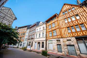 Beautiful colorful half-timbered houses in Rouen city, the capital of Normandy region in France