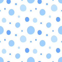 Seamless pattern of blue circles. Concept of baby shower, birthday, holiday, background, wallpaper, wrapping paper, print for clothes, cards, banner. Vector illustration for a boy in polka dots