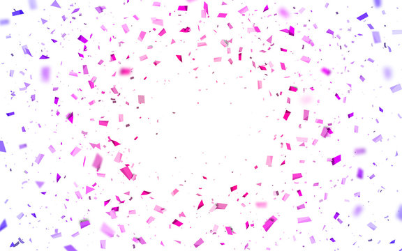 Flying Pink And Purple Confetti. Abstract Background With Explosion Particles. Vector Illustration Can Be Used For Greeting Card, Carnival, Holiday, Celebration.