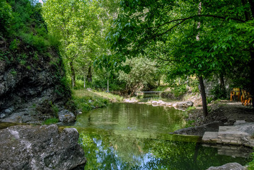 Fototapeta na wymiar Karabuk, Turkey, 24 May 2013: Creek at Mill Canyon, Safranbolu