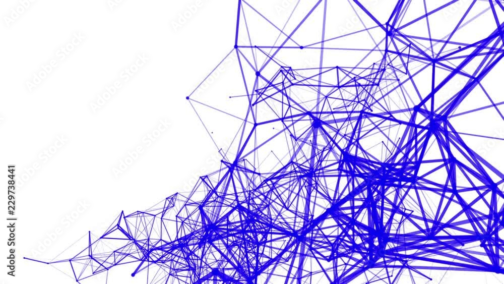 Poster blue particles are moving slowly against a white background. abstract animation. 3d rendering