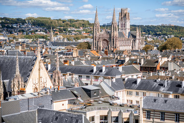 Aerial citysape view of Rouen during the sunny day in Normandy, France