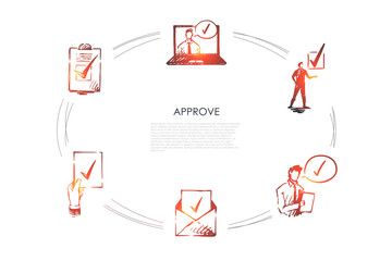 Approve - envelope, elections, choice, politician, newsletter, certificate vector concept set