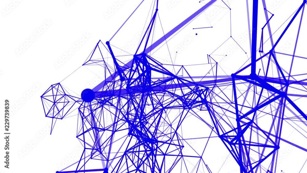 Poster blue particles are moving slowly against a white background. abstract animation. 3d rendering