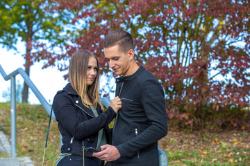 Young couple makes a joint selfie