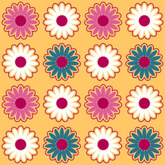Seamless pattern background with chamomiles, colorful illustration