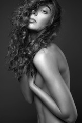 Black and white photo. naked girl