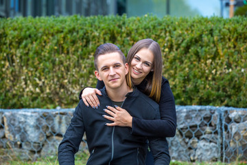 Young couple in love outdoor.