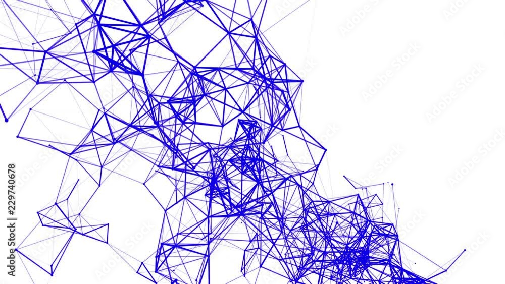 Poster blue particles are moving slowly against a white background. abstract animation. 3d rendering