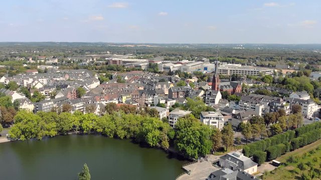 Germany Dusseldorf Benrath Castle pond Aerial drone view