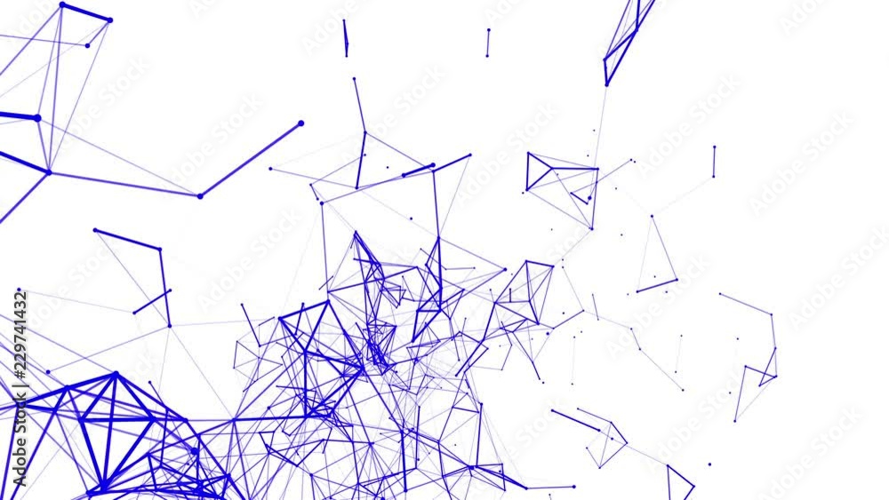 Poster blue particles are moving slowly against a white background. abstract animation. 3d rendering