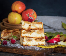 square pieces of apple pie are stacked