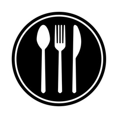 vector illustration sign with spoon, fork and knife. Food court logo. Food point sign. Food court icon.