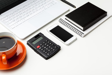 office working desk top view