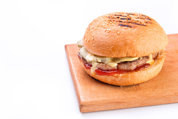 Classic burger with cutlet and pickled cucumbers