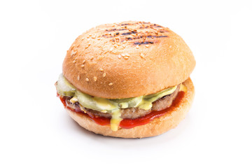 Classic burger with cutlet and pickled cucumbers