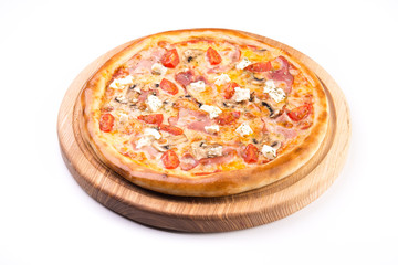 Hot italian pizza with bacon, mushroom and cheese