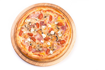 Hot italian pizza with bacon, mushroom and cheese