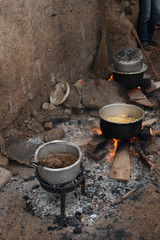 food on wood fire in a traditional african kitchen