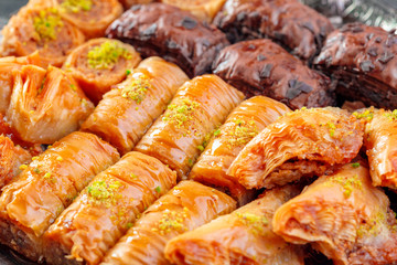 Traditional Baklava on Wooden Table