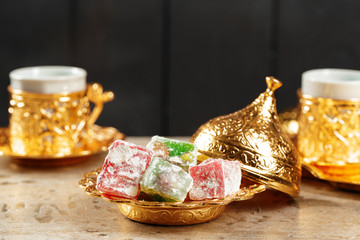 Traditional turkish coffee and turkish delight